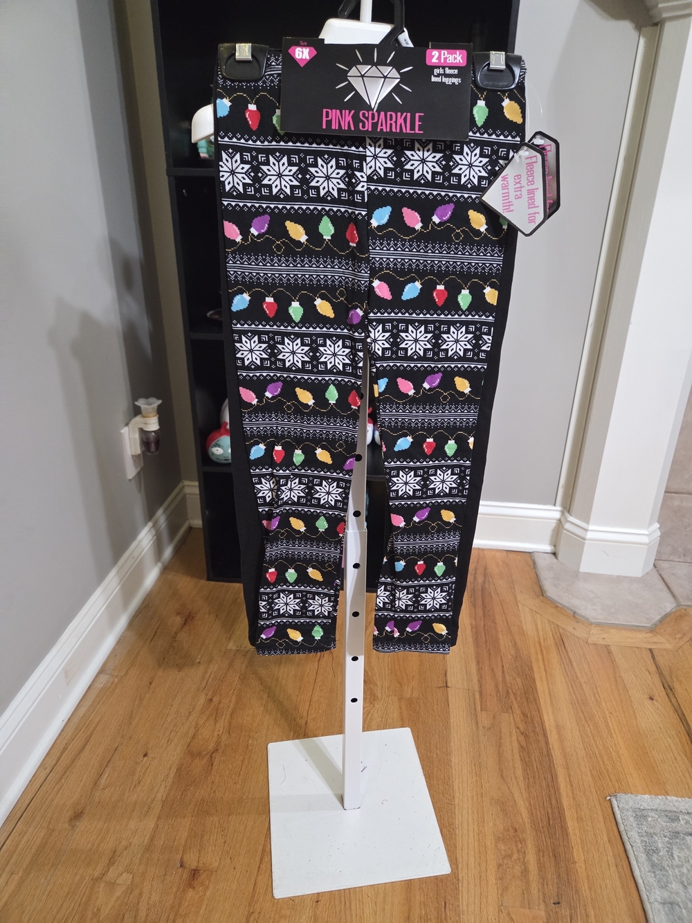 Girls Black Holiday Light Print Leggings Set